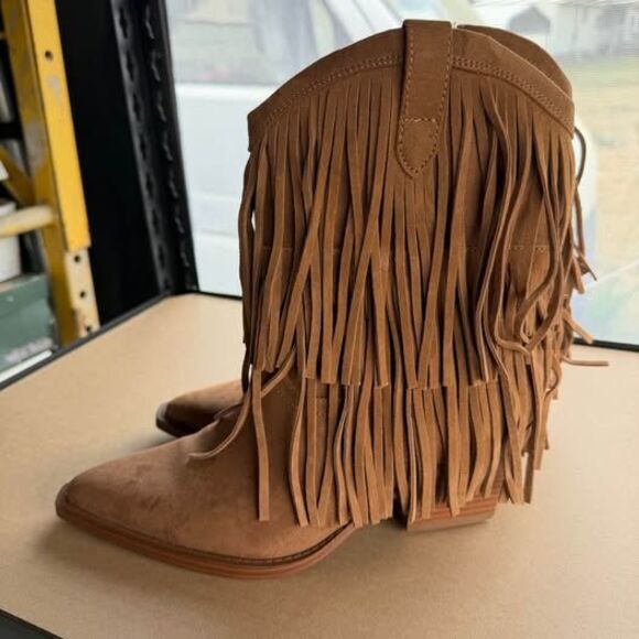 Brown Fringe Western Cowboy Boots - Picture 3 of 4